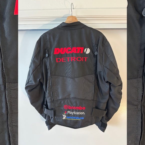 Vintage 90s Ducati Dainese PlayStation Detroit Racing Motorcycle Black Jacket - Picture 4 of 7